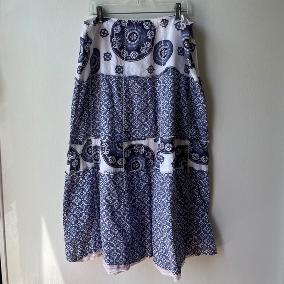 Blue & White Patterned Patchwork Midi Skirt, Eddie Bauer, Size 12 - Picture 1 of 5